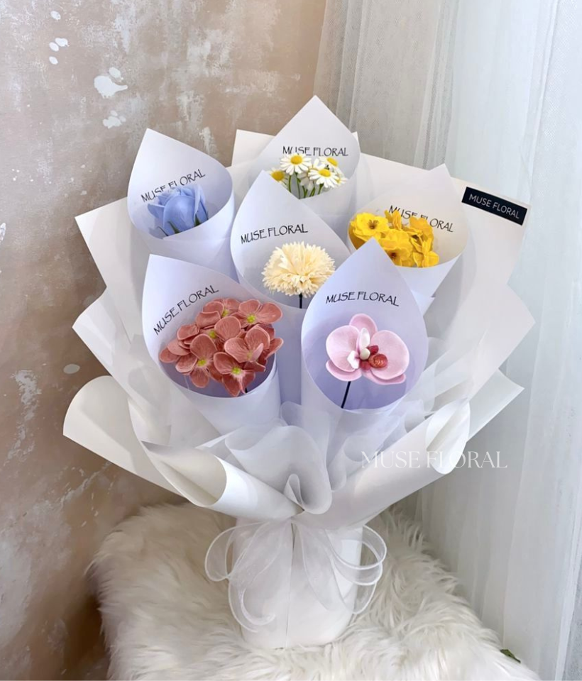 Pale Marigold Soap Flower Bouquet - Hand Bouquet (Soap Flowers)