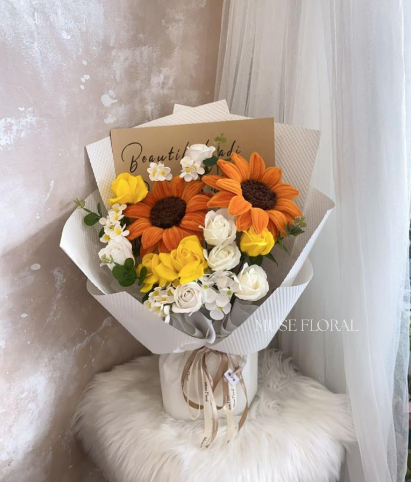 Lemon Fern Soap Flower Bouquet - Hand Bouquet (Soap Flowers)