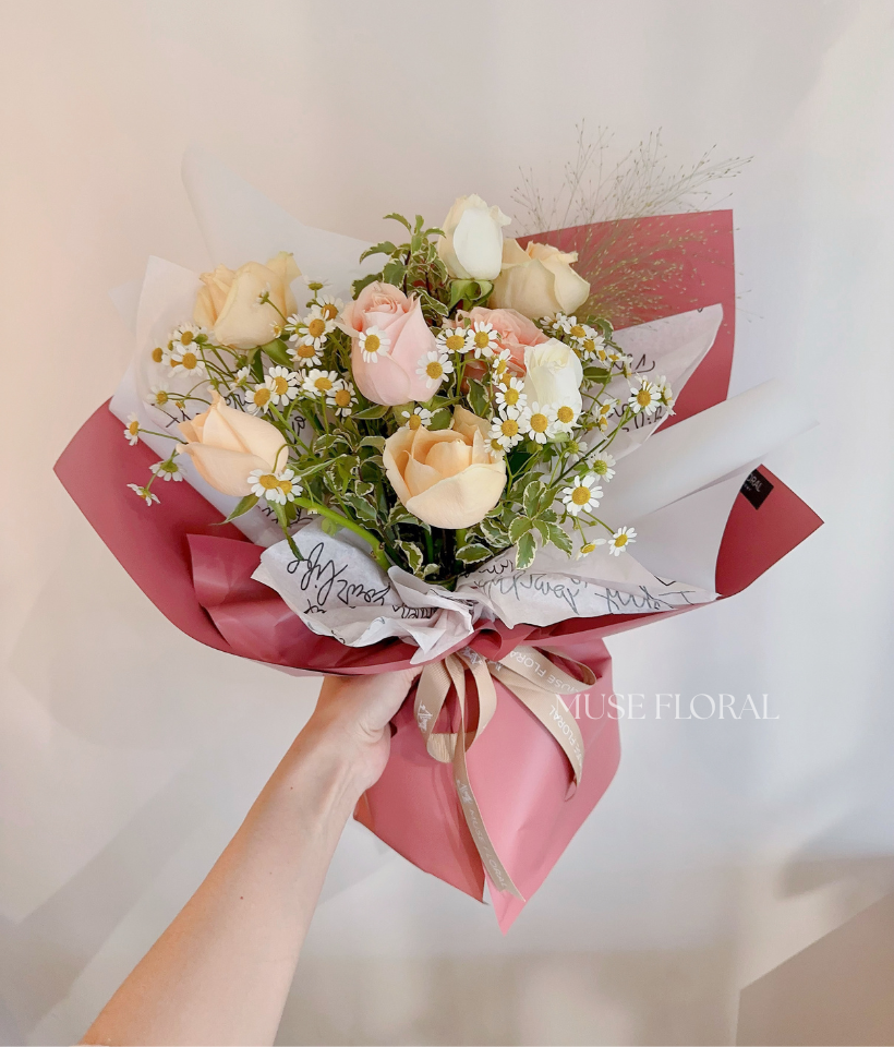 Dusty Romance Rose Bouquet - Hand Bouquet (Fresh Flowers)
