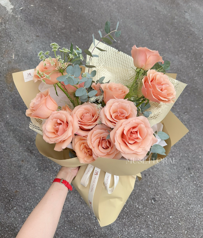Ribbon and Rain Rose Bouquet - Rose