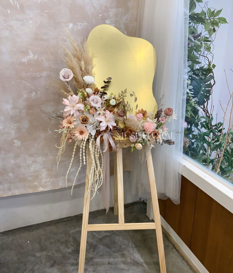 Reverie Dust Opening Mirror Acrylic Plaque (Artificial Flower) - Opening Flower Stand (Artificial Flower)