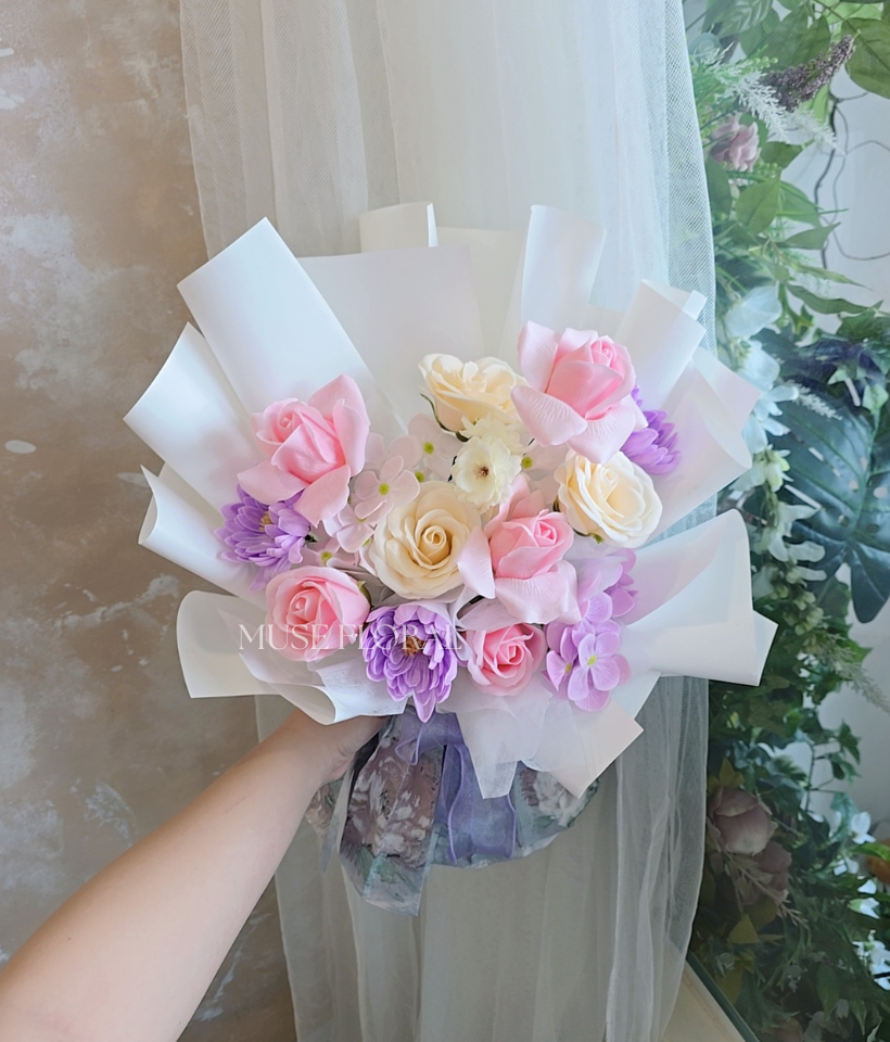 Heather Silk Soap Flower Bouquet - Hand Bouquet (Soap Flowers)
