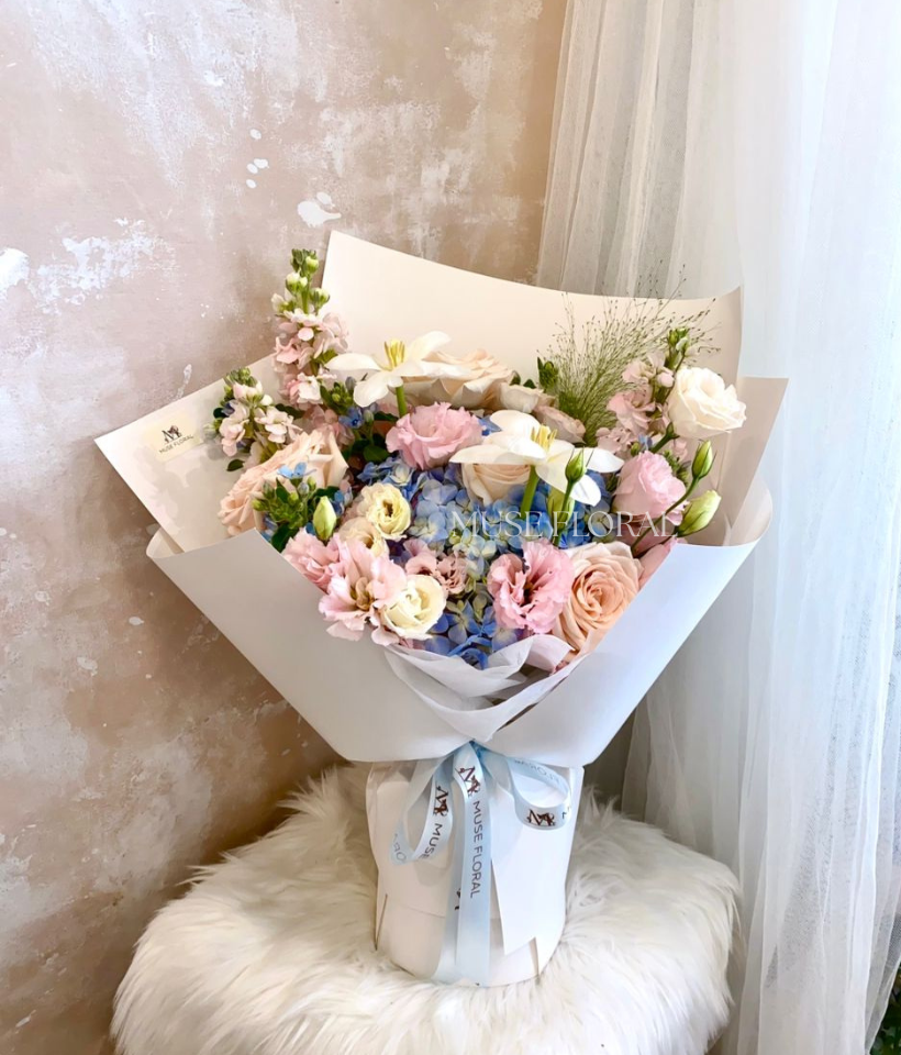 Meadow Hush Tulip Bouquet - Hydrangea