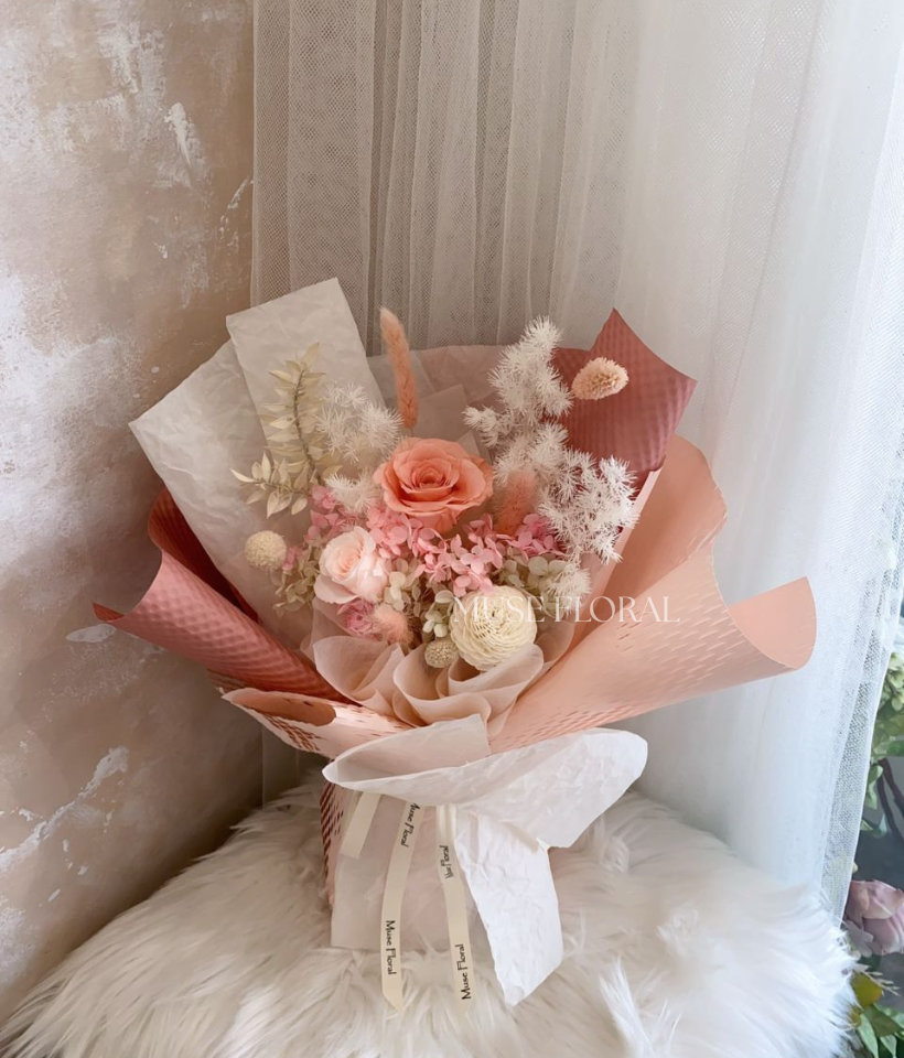 Pink Puffin Preserved Flower Bouquet - Preserved Flowers