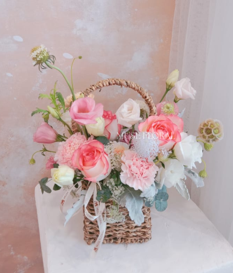 Pastel Requiem Flower Basket (Fresh Flower) - Flower Box / Basket Table Top