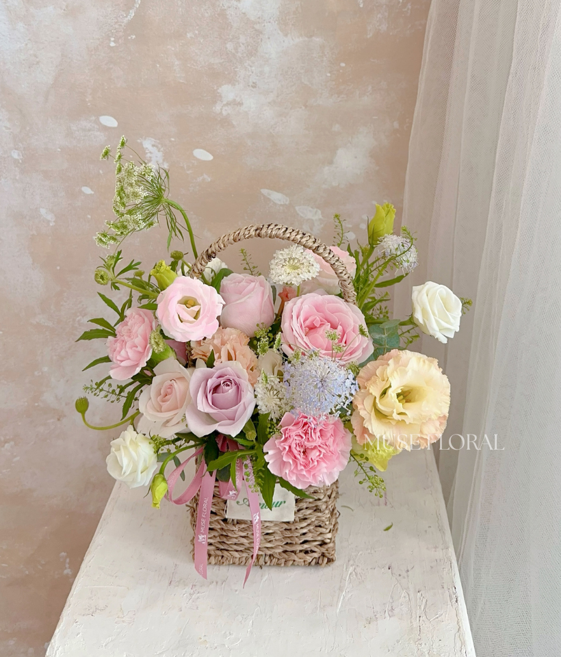Timekeeper’s Garden Flower Basket (Fresh Flower) - Flower Box / Basket Table Top
