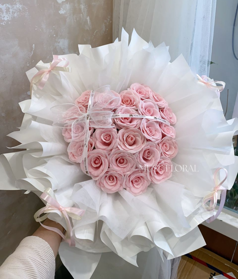 Snowberry Kiss Soap Flower Bouquet - Hand Bouquet (Soap Flowers)