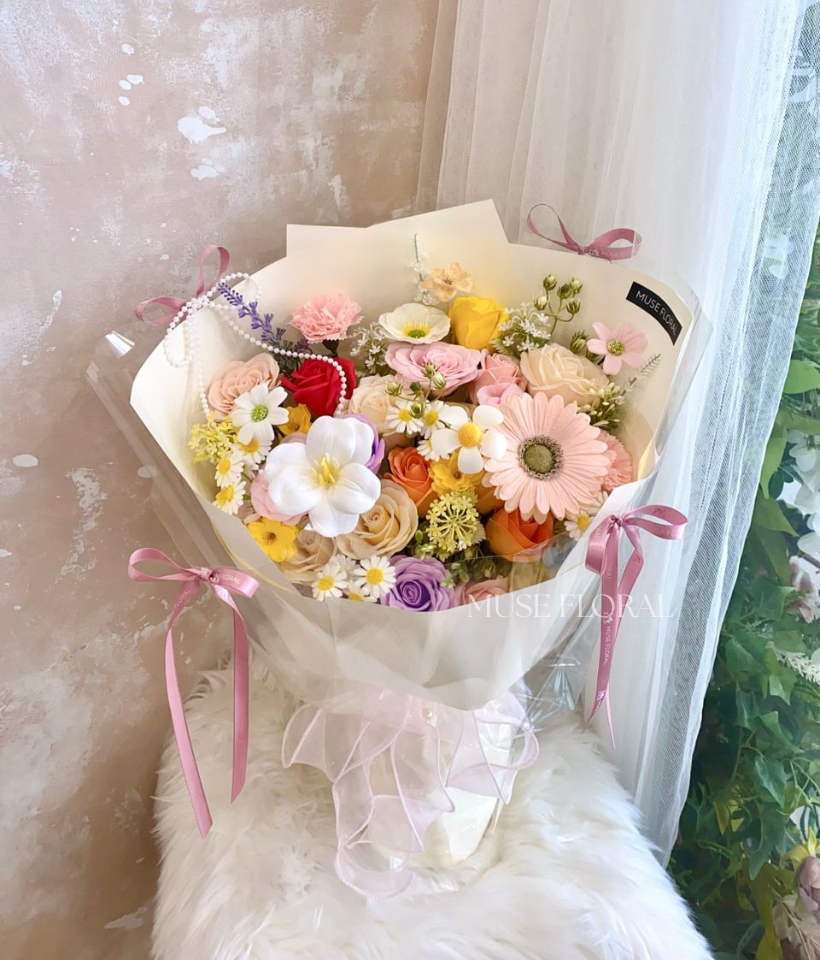 Crescent Glow Soap Flower Bouquet - Hand Bouquet (Soap Flowers)