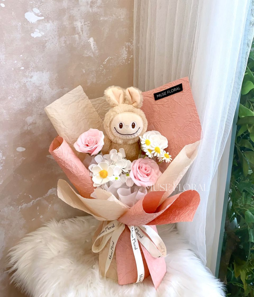 Labubu Soap Flower Bouquet - Hand Bouquet (Soap Flowers)