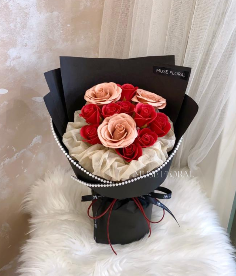 Scarlet Promise Soap Flower Bouquet - Hand Bouquet (Soap Flowers)