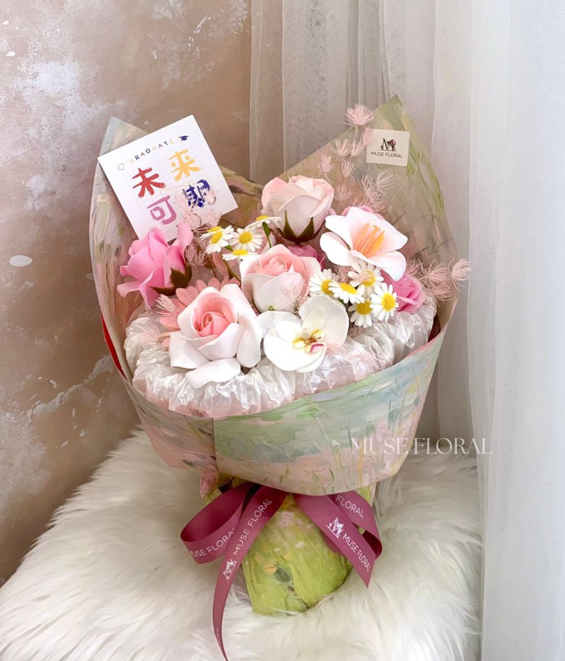 Apricot Picnic Soap Flowers Bouquet - Graduation Bouquet