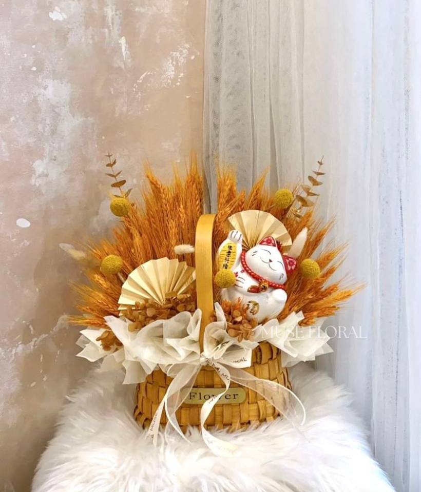 Autumn Barley Dried Wheat Flowers Basket  - Artificial Soap Flowers