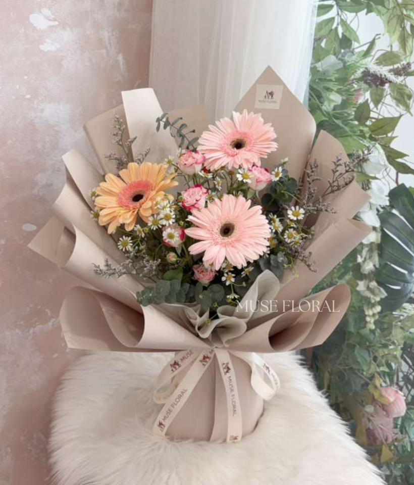 Dusty Joy Gerbera Daisy Bouquet - Hand Bouquet (Fresh Flowers)