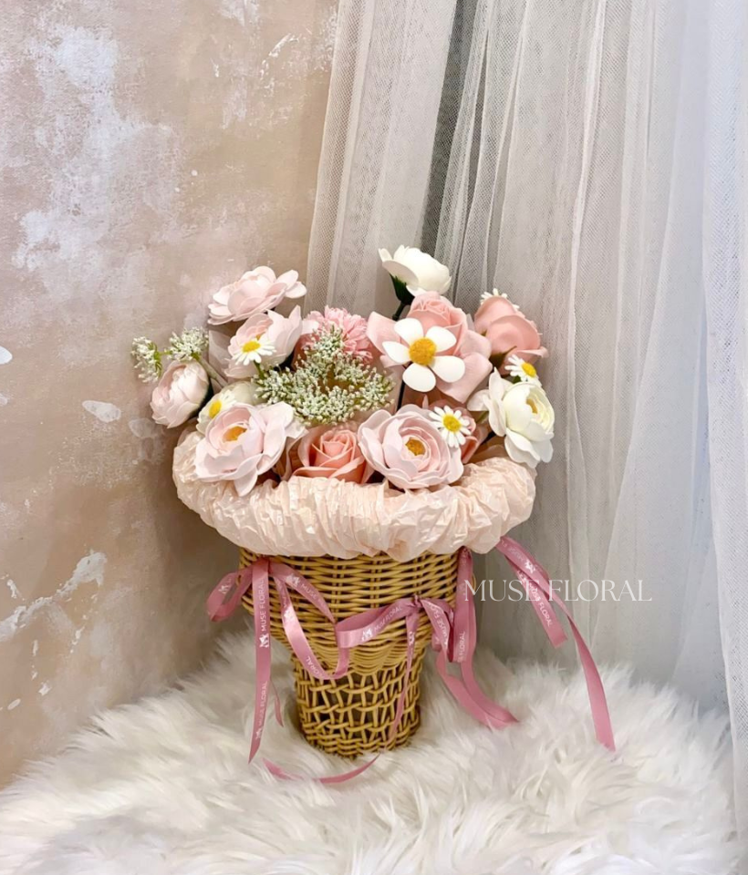 Waltz in Dust Artificial Soap Flowers Basket - Artificial Soap Flowers