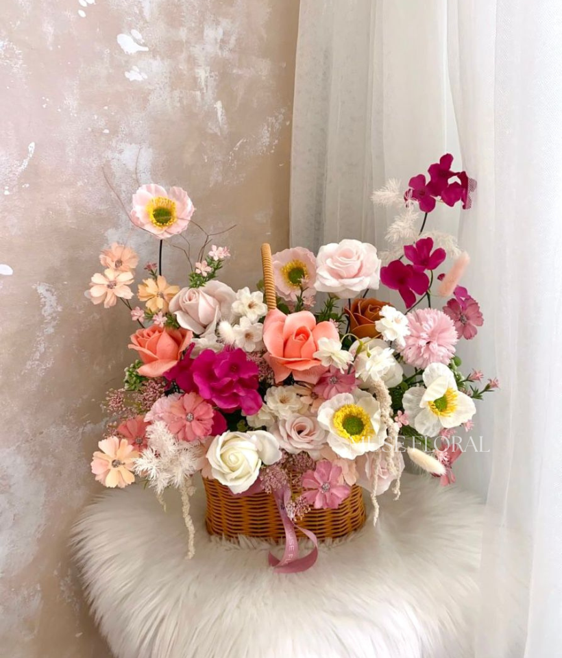 Elegant Petal Soap Flowers Basket - Artificial Soap Flowers