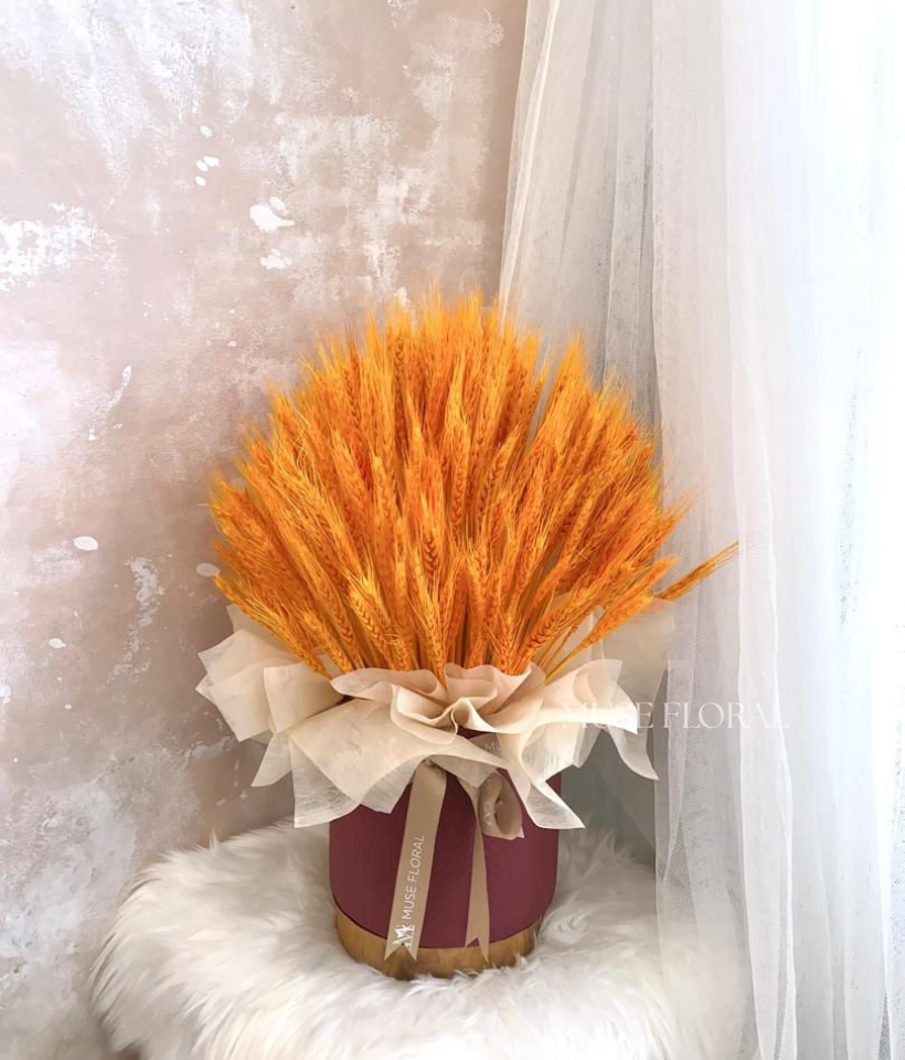 Amber Grain Dried Wheat Flowers Box - Artificial Soap Flowers