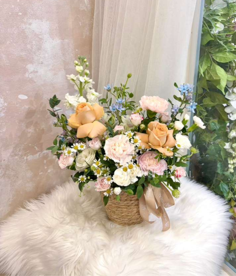 Berry Whirl Flower Basket (Fresh Flower) - Flower Box / Basket Table Top