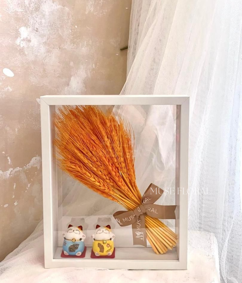 Prosperous Bliss Dried Wheat Flowers Frame  - Artificial Soap Flowers