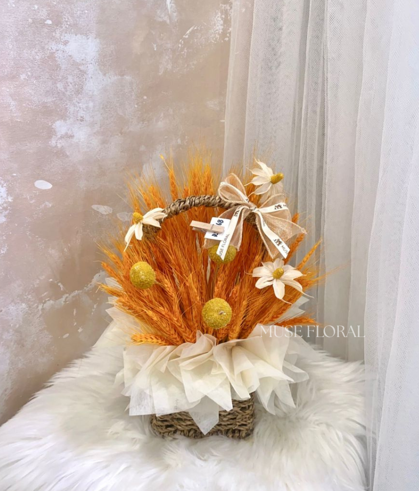 Tansy Hollow Dried Wheat Flowers Basket - Artificial Soap Flowers