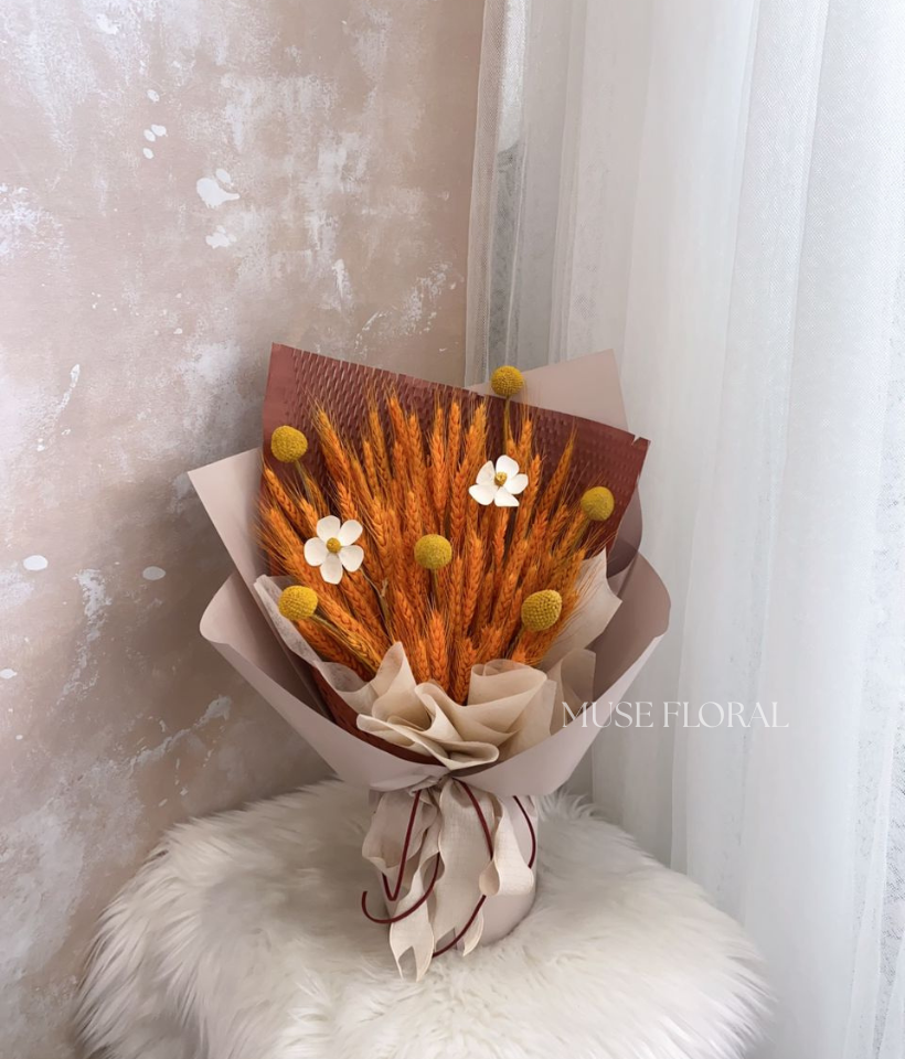 Cereal Song Dried Wheat Flowers Bouquet - Hand Bouquet (Soap Flowers)