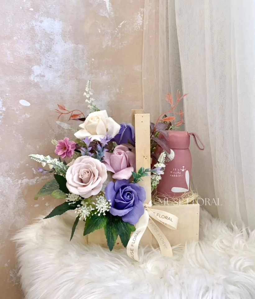 Cloudberry Charm Flower Basket (Soap Flower) - Artificial Soap Flowers