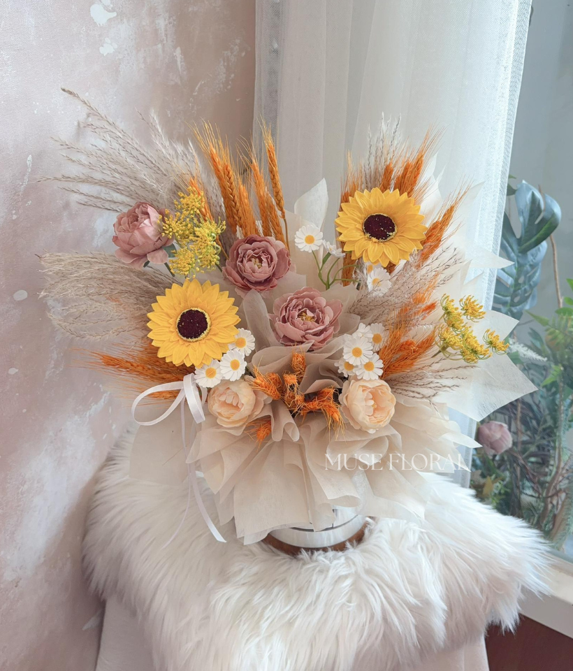 Blush Bloom Soap Flowers Basket - Artificial Soap Flowers