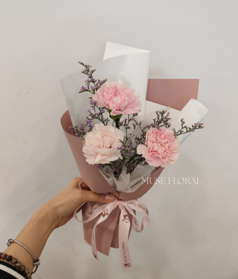 VD Held in Petals Carnation Bouquet - Valentine's Day