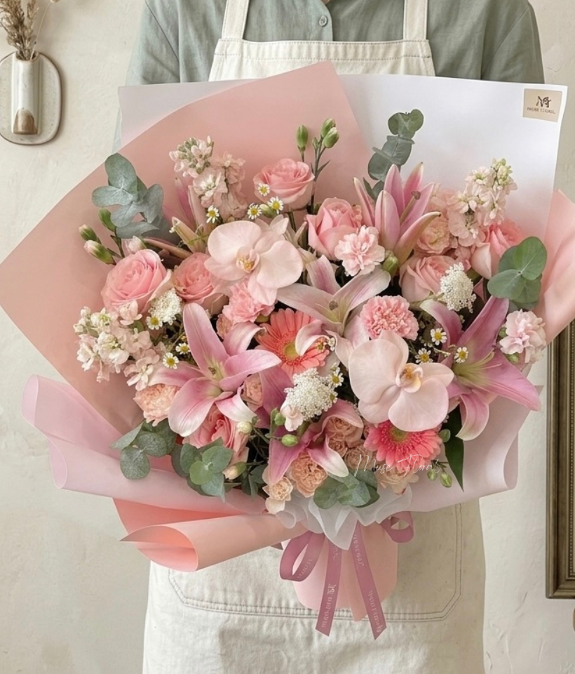 Fairytale Garden Lily Bouquet - Hand Bouquet (Fresh Flowers)