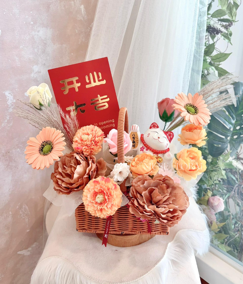 Petals, Lightly Kept Artificial Soap Flowers Basket - Artificial Soap Flowers