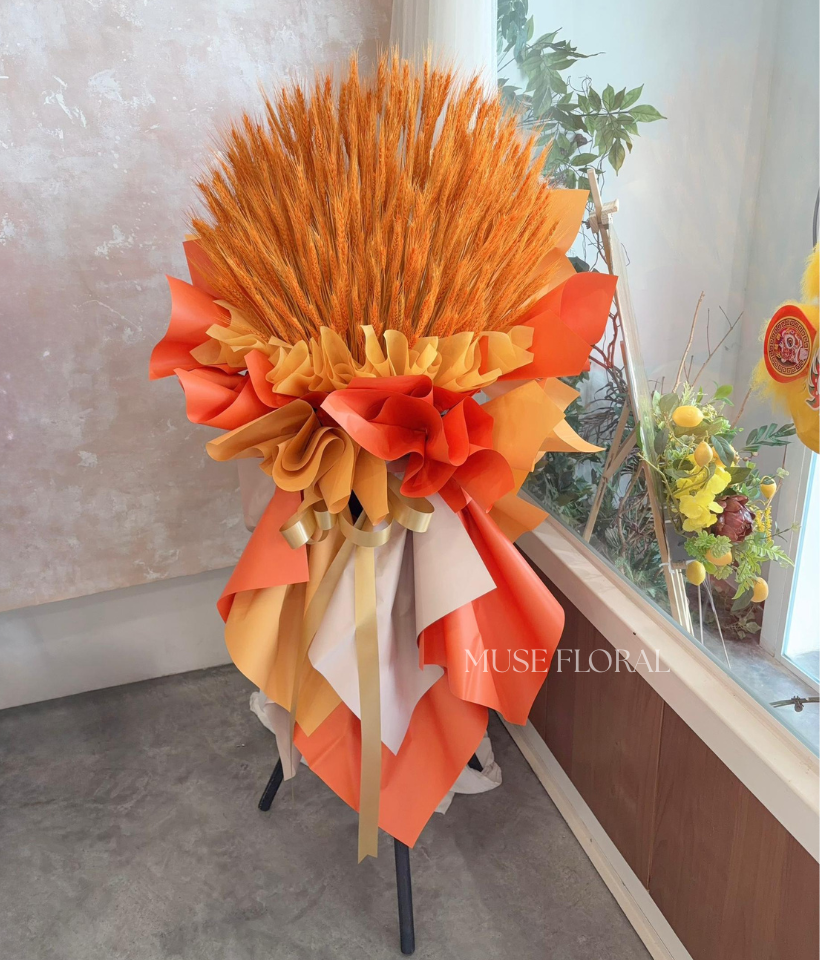 Golden Harvest Business Opening Stand (Dried Golden Wheat) - Opening Flower Stand (Artificial / Soap / Preserved Flower)