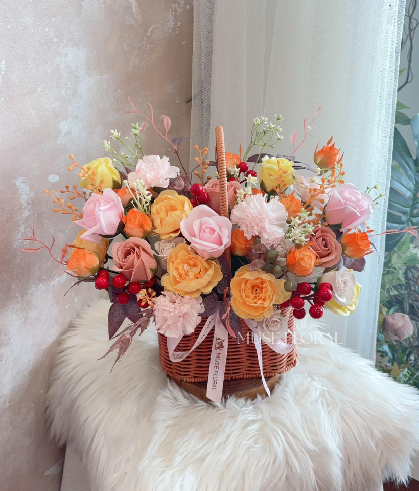 Garden Whirl Soap Flowers Basket - Artificial Flowers (Table)