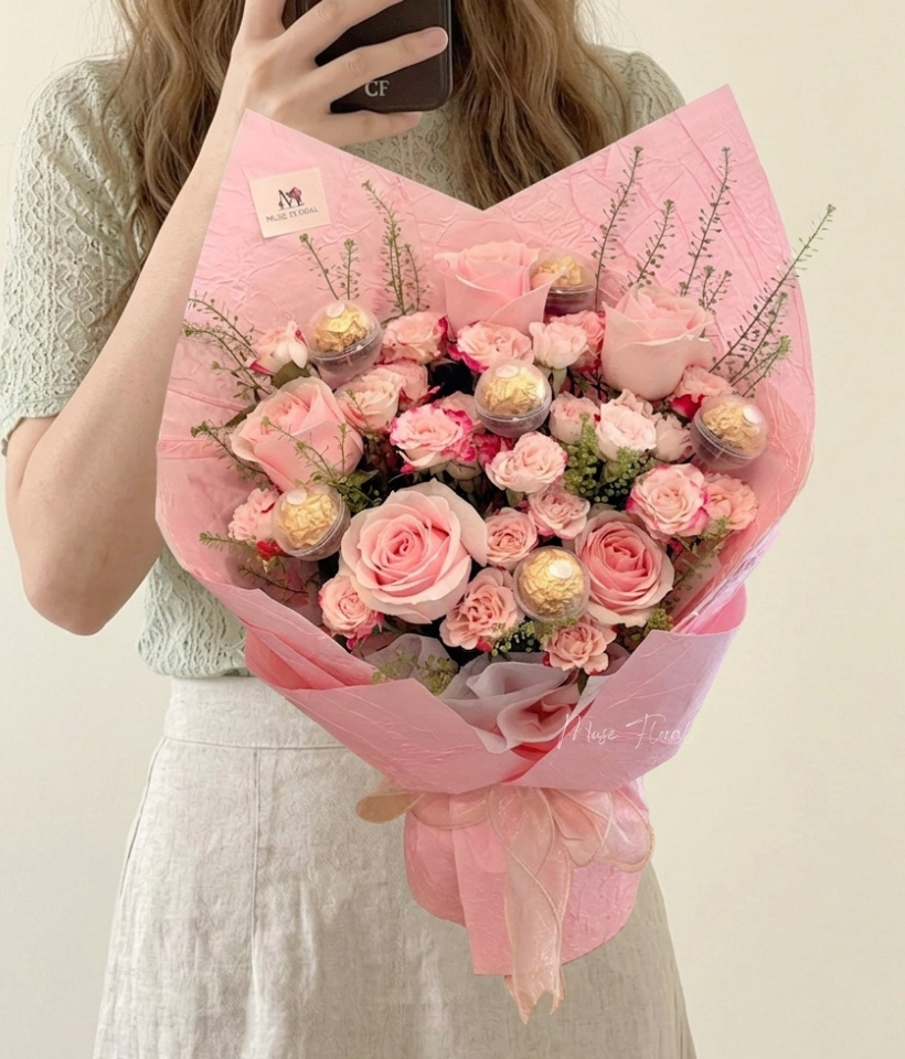 Tied with Dust Rose Bouquet - Rose