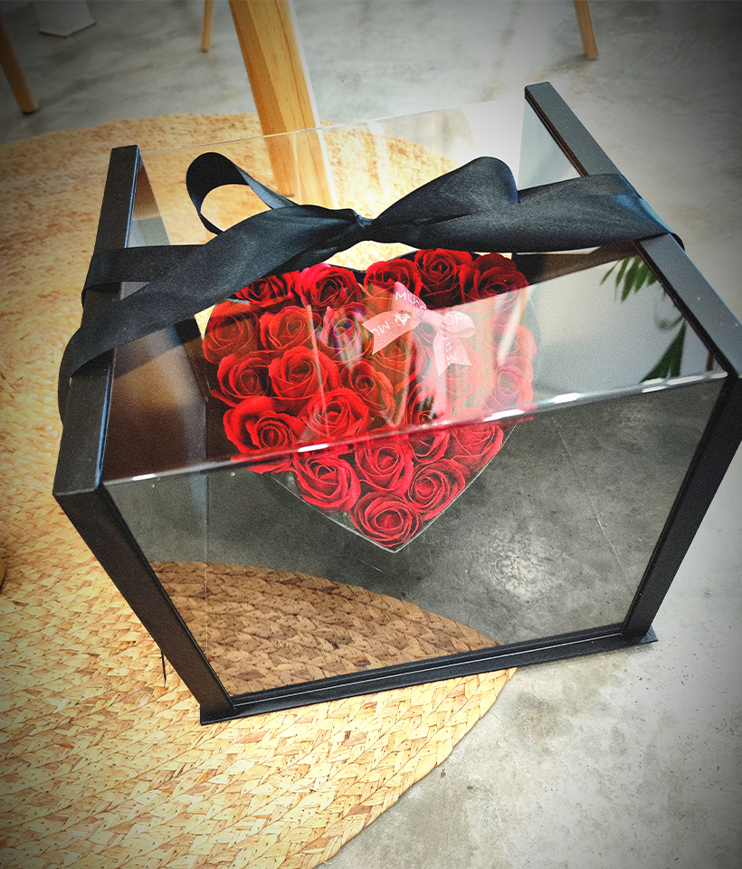 Cupid's Blossom: Heart-Shaped Soap Flowers Box - Flower Box